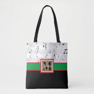 Black and White Music note Musician Monogram  Tote Bag