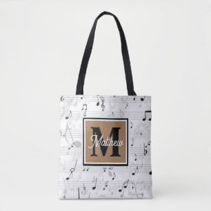 Black and White Music note Musician Monogram   Tote Bag