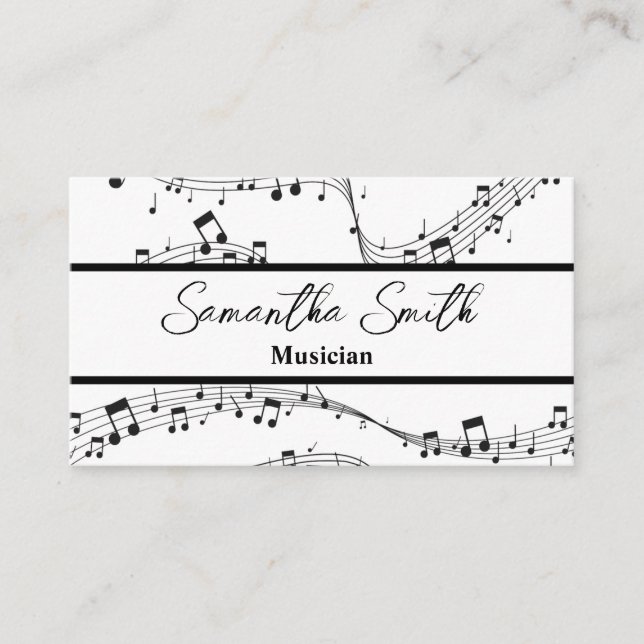 Black and White Music note Musician Music Teacher Business Card (Front)