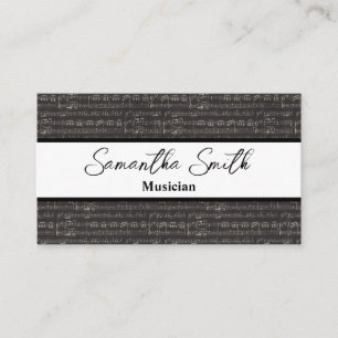 Black and White Music note Musician Music Teacher  Business Card
