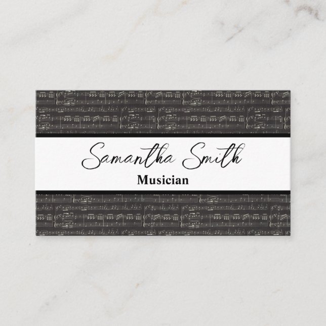 Black and White Music note Musician Music Teacher  Business Card (Front)