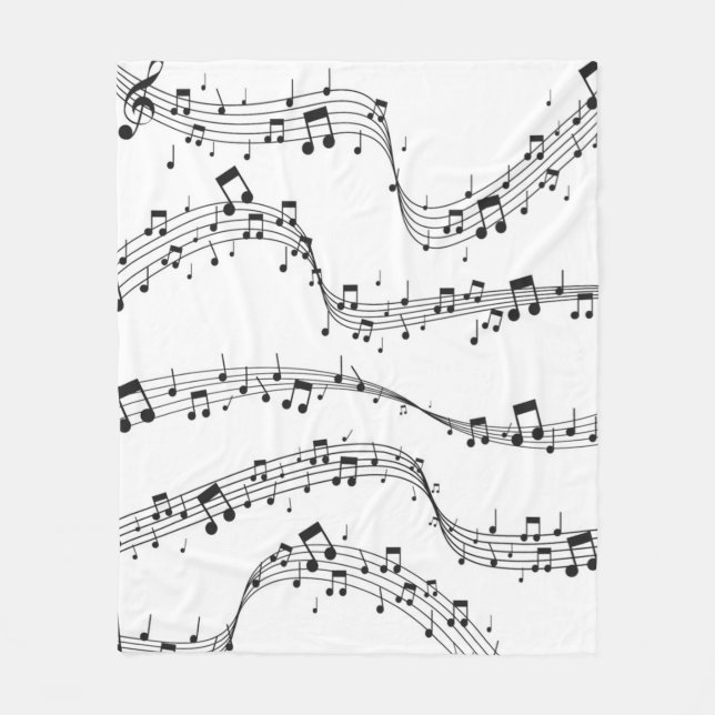 Black and White music note Pattern musician   Fleece Blanket (Front)