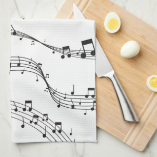 Black and White music note Pattern musician    Tea Towel