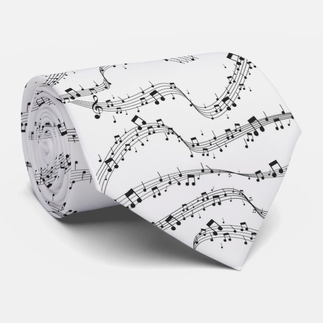 Black and White music note Pattern musician  Tie (Rolled)