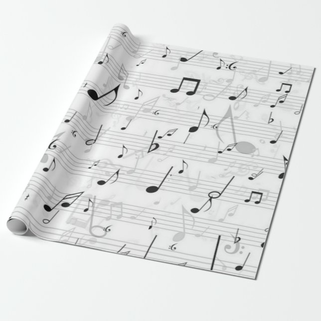 Black and White music note Pattern musician Wrapping Paper (Unrolled)