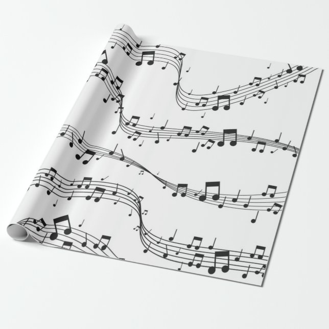Black and White music note Pattern musician  Wrapping Paper (Unrolled)