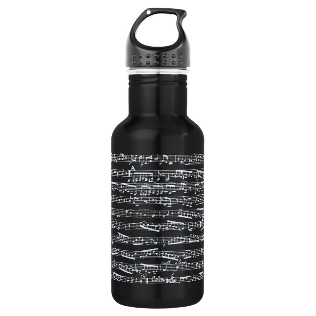 Black and white music notes 532 ml water bottle (Front)