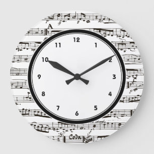 Black and white music notes clock with numbers