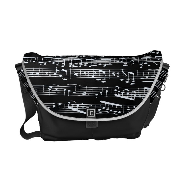 Black and white music notes commuter bag (Front)