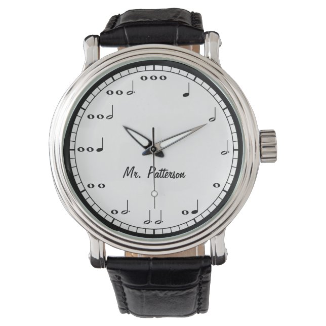 Black and White Music Notes Custom Watch (Front)