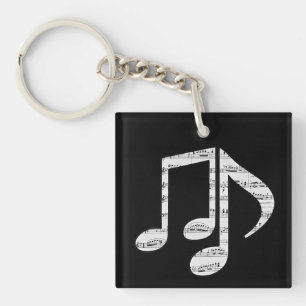 Black and White Music Notes Key Ring
