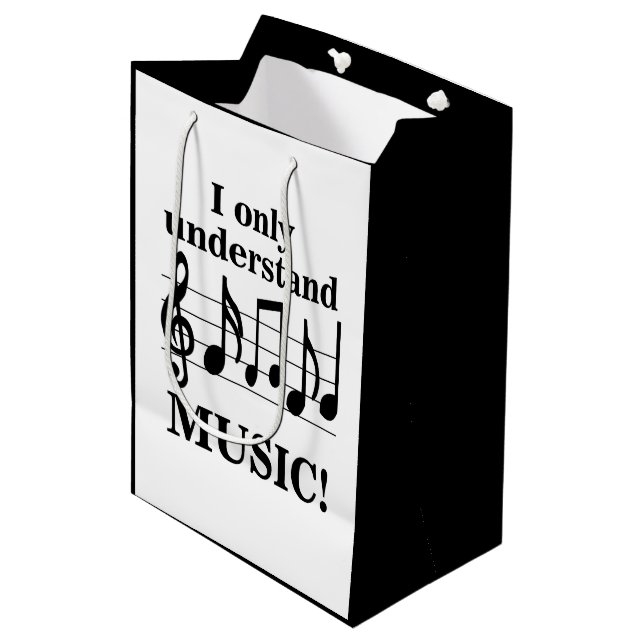 Black and White Music Notes Musician Party Medium Gift Bag (Front Angled)