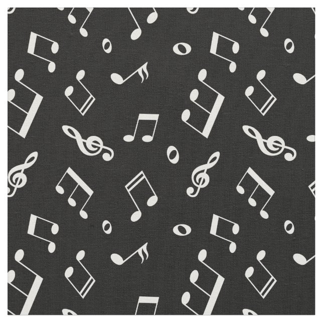Black and White Music Notes Pattern Fabric (Close Up)