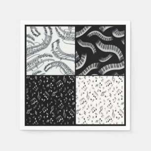 Black and White Music Notes Pattern Napkins