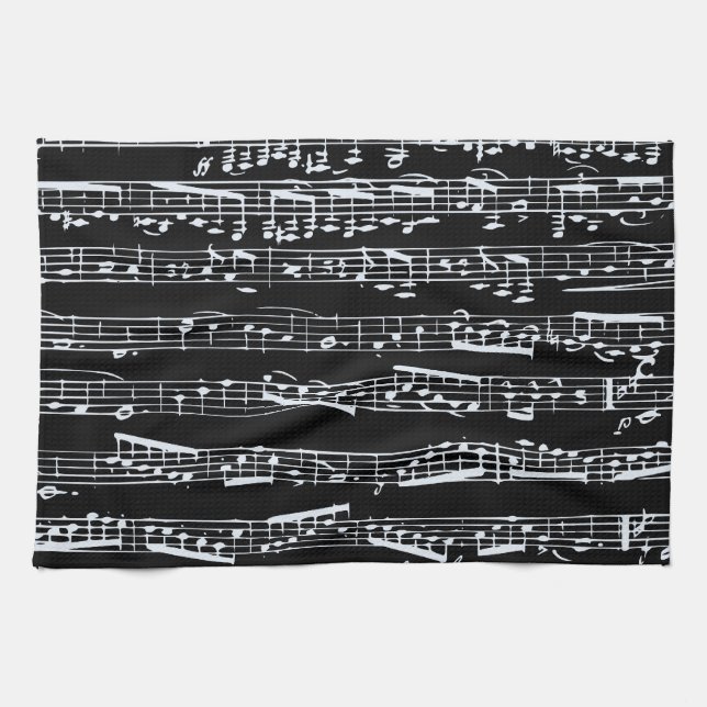 Black and white music notes tea towel (Horizontal)