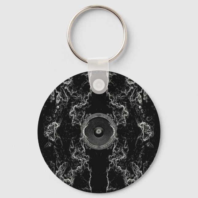 Black and white music speaker key ring (Front)