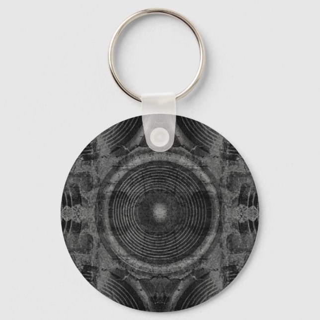 Black and white music speakers key ring (Front)