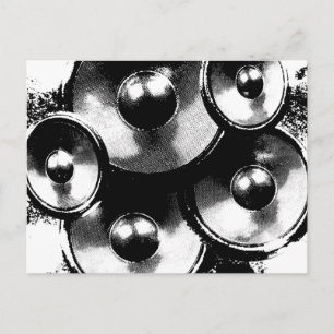 Black and white music speakers postcard