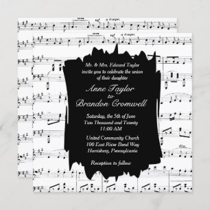 Black and White Music Theme Wedding Invitation