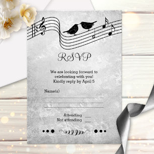 Black and White Music Themed Wedding RSVP Card