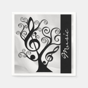 Black and White Music Treble Clef Tree Napkins 2