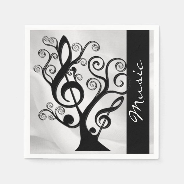 Black and White Music Treble Clef Tree Napkins 2 (Front)