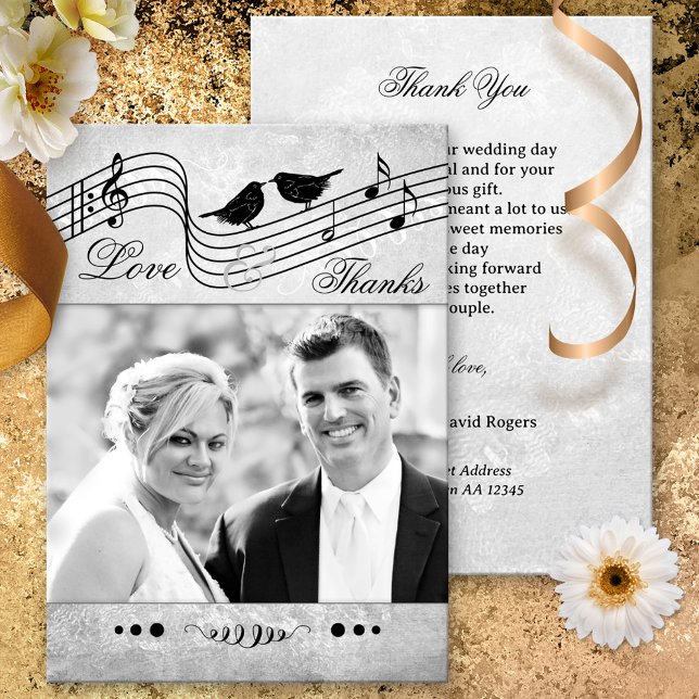Black and White Music Wedding Photo Thank You Card (Creator Uploaded)
