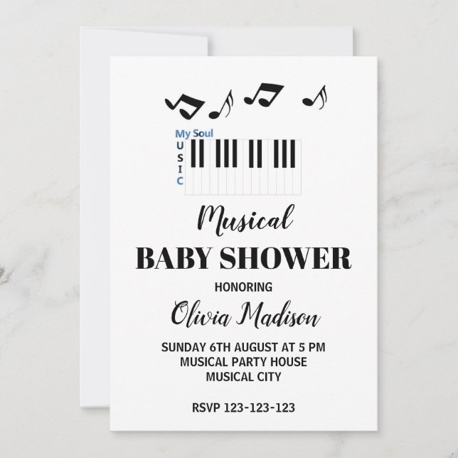 Black and White Musical Gender Neutral Baby Shower Invitation (Front)