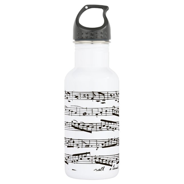 Black and white musical notes 532 ml water bottle (Front)