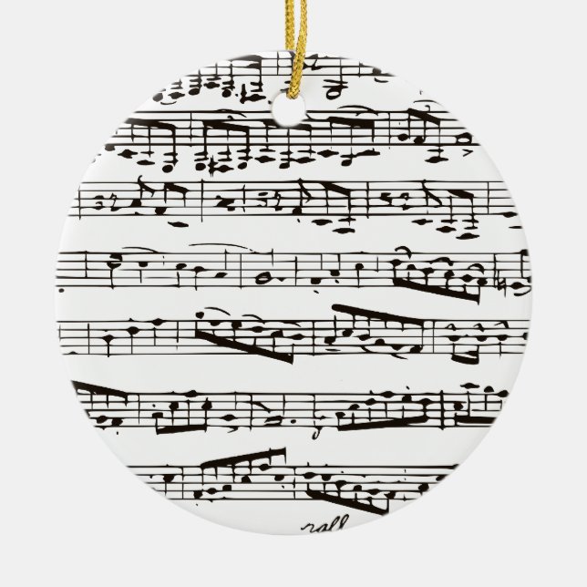 Black and white musical notes ceramic tree decoration (Front)