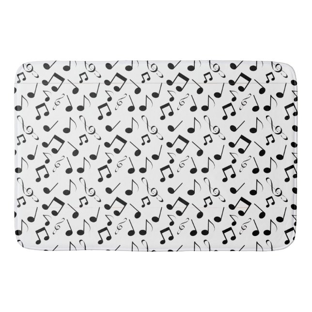 Black and White Musical Notes Design Bath Mat (Front)