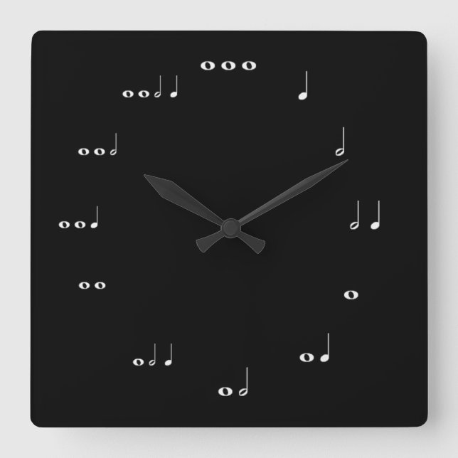 Black and white Musical notes Square Wall Clock (Front)