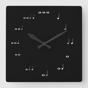 Black and white Musical notes Square Wall Clock