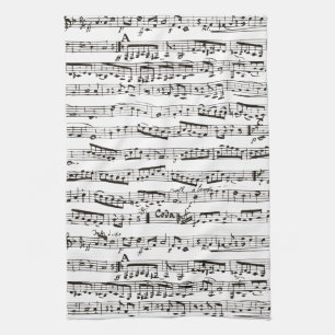 Black and white musical notes tea towel