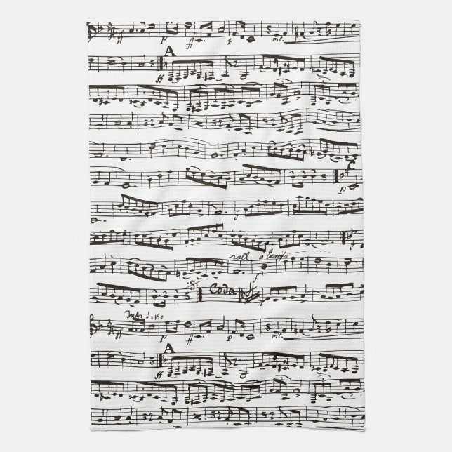 Black and white musical notes tea towel (Vertical)