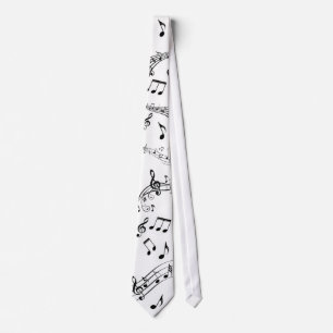 Black and White Musical Notes Tie