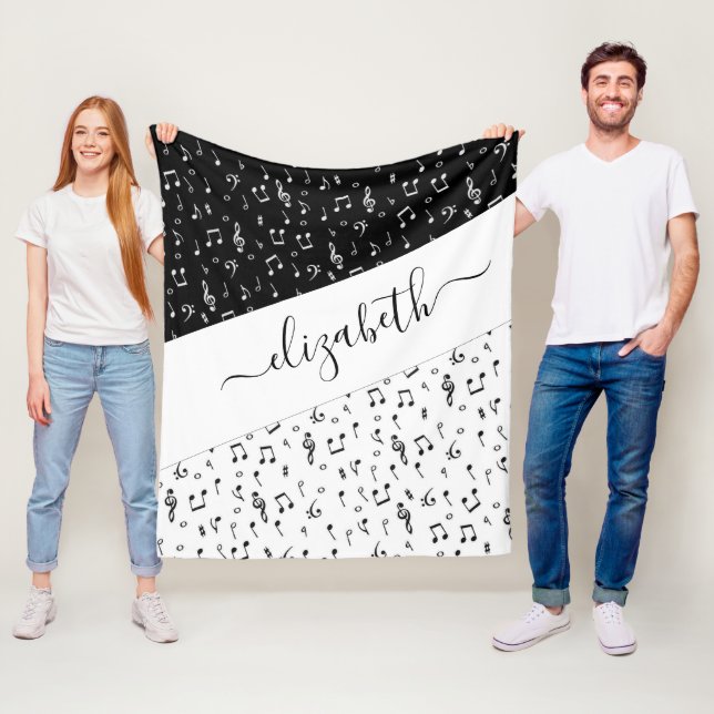 Black and white musical personalised   fleece blanket (In Situ)