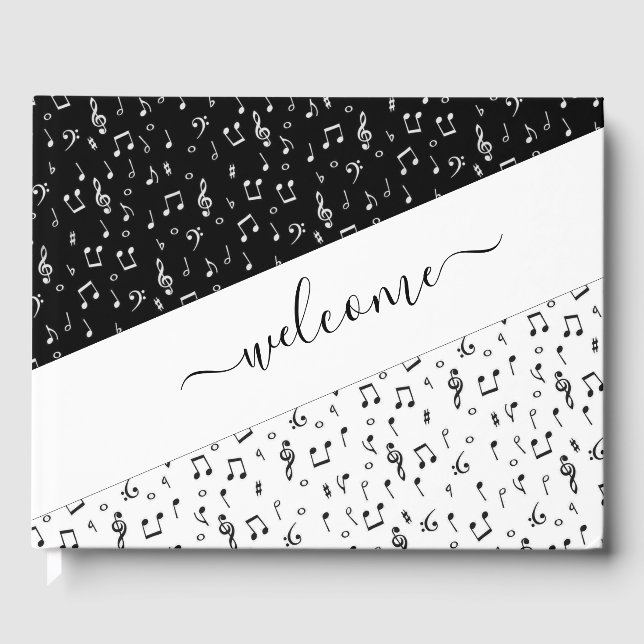 Black and white musical personalised  guest book (Front)