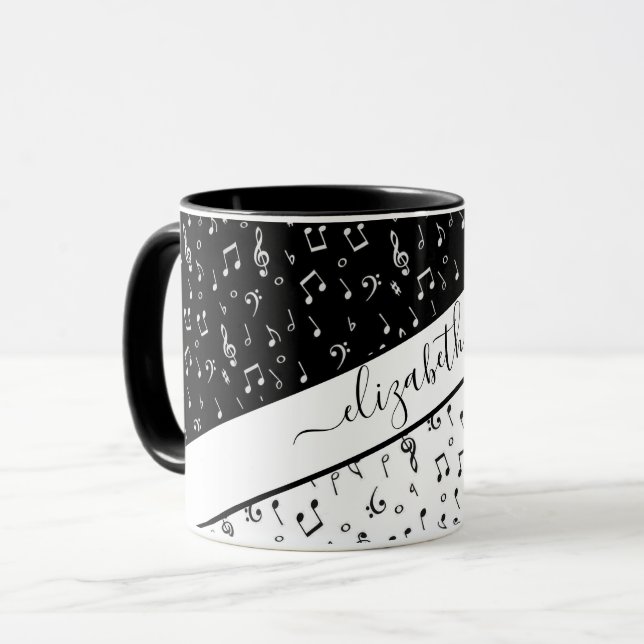 Black and white musical personalised mug (Front Left)