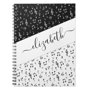 Black and white musical personalised  notebook