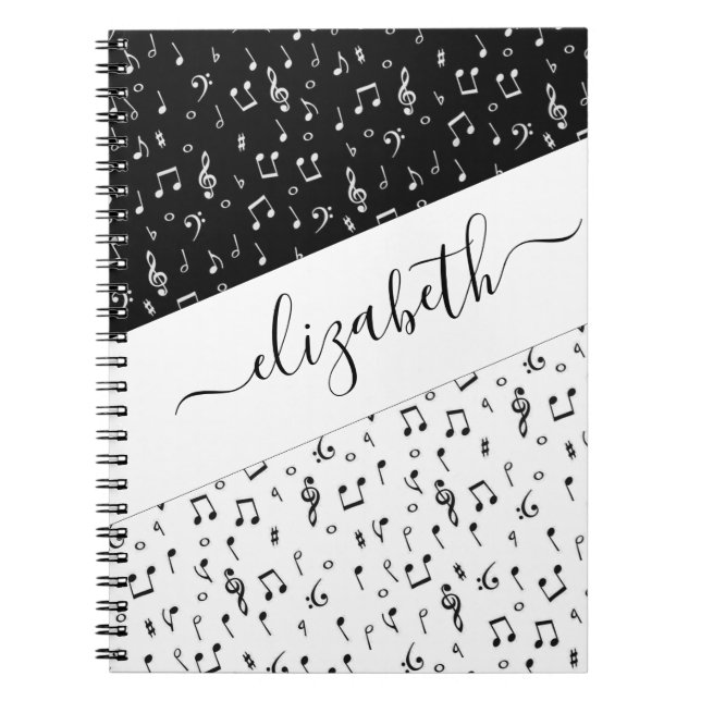 Black and white musical personalised  notebook (Front)