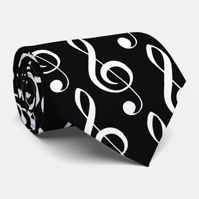 Black and White Musical Treble Clef Tie (Rolled)