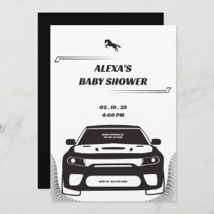 Black and white Mustang Car Baby Shower Invitation