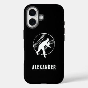 Black And White Name Male Player Baseball Pitcher iPhone 16 Case