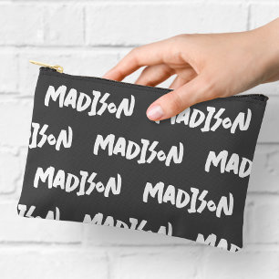 Black and White Name Print Zipper Pouch