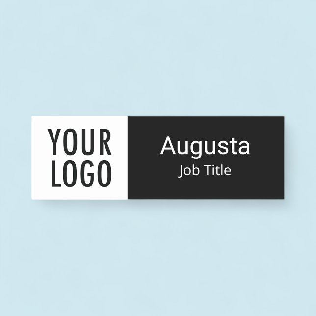 Black and White Name Tag Company Logo Professional (MISOOK Classic Black and White Name Tag with Logo)