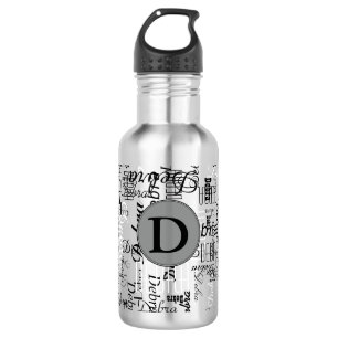 black and white names monogram personalised 532 ml water bottle