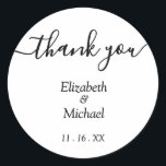 Black and White Names Wedding  Classic Round Sticker<br><div class="desc">Small round stickers coordinate with our Modern Photo Wedding Collection and feature your names,  wedding date and thank you. Perfect for envelope seals,  favours and more. MATCHING items in our collection.</div>