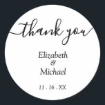 Black and White Names Wedding  Classic Round Sticker<br><div class="desc">Small round stickers coordinate with our Modern Photo Wedding Collection and feature your names,  wedding date and thank you. Perfect for envelope seals,  favours and more. MATCHING items in our collection.</div>