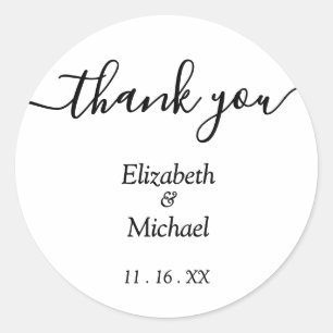 Black and White Names Wedding  Classic Round Sticker